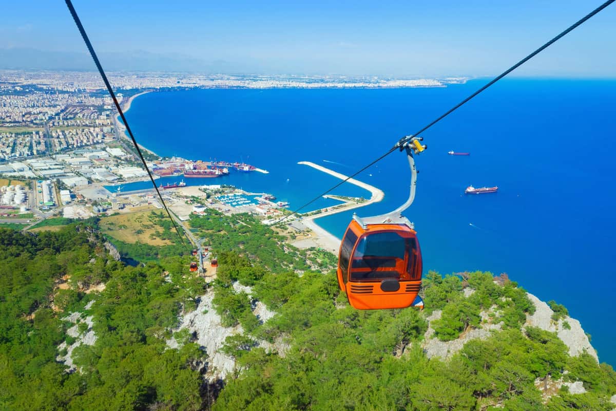 Antalya: City Tour with Cable Car Ride, Boat Trip & Duden Waterfalls Aerial view Tunektepe Cableway, beautiful blue Gulf of Antalya and popular seaside resort city Antalya, Turkey