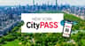 「纽约城市通票」（ New York CityPASS ）文字位于天际线上方，手机上显示数字通票。